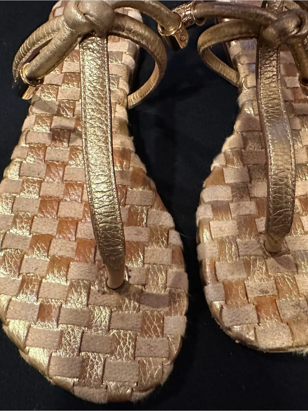 Tory Burch Metallic Gold Woven Leather Sandals